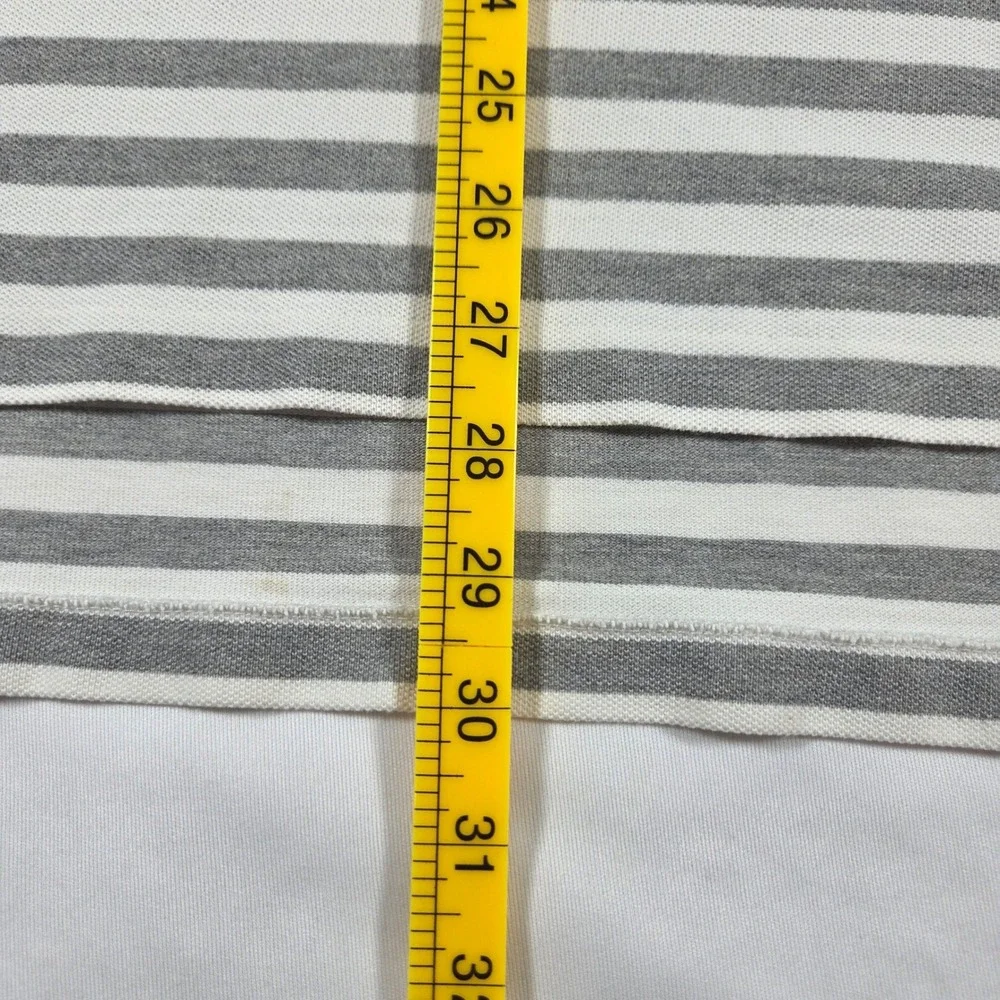Polo Ralph Lauren Mens Large Grey White Striped Short Sleeve Pique Polo Shirt